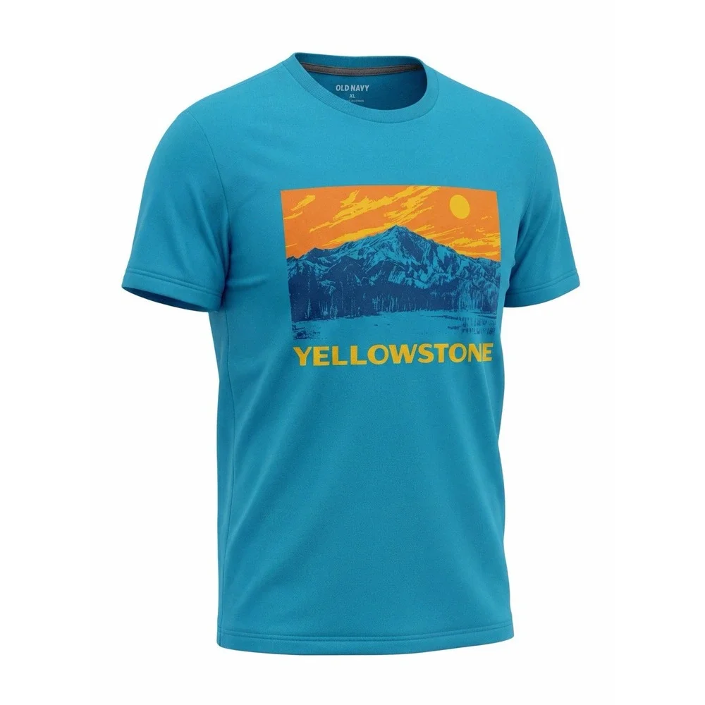 Old Navy Boys T-shirt Blue Youth Size Xl Yellowstone Mountains Blue